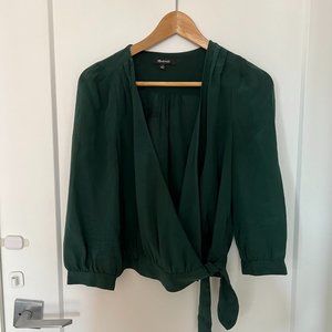 Madewell Dark Green Silk Wrap Top